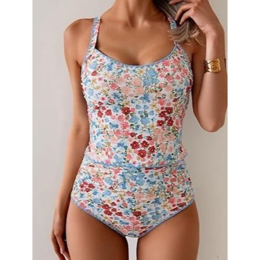 Eomenie Women's Tankini Swimsuits Tummy Control Ruched Two Piece Bathing Suits M
